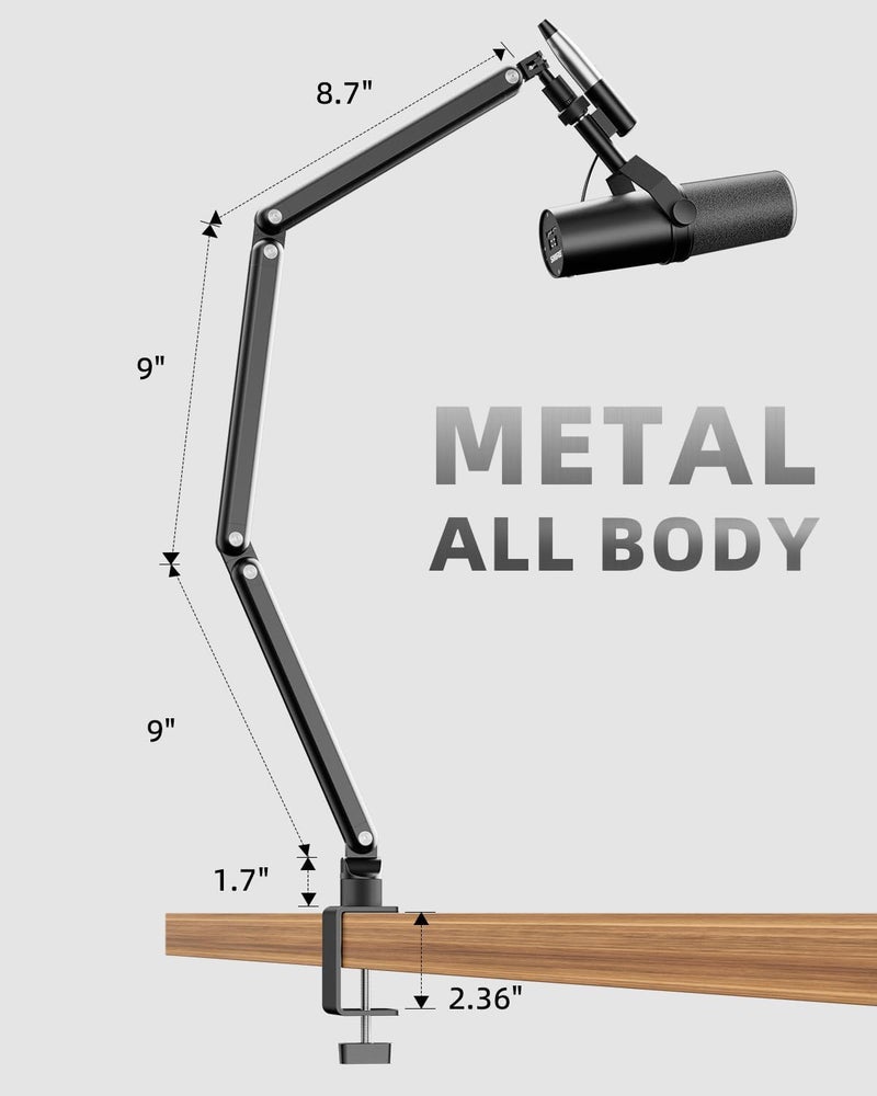 TODI Mic Arm for Lightweight Mics, Microphone Arm Rotatable, Storable Desk Mic Stand for Bear 3LB with Mount Clamp, Mic Stand Boom Arm with Cable Channel with 3/8'' 5/8'' Thread for Podcast, Gaming - Image 4